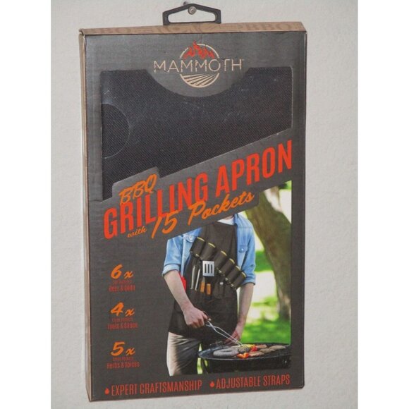 BBQ Expert Grilling Apron 15 Pockets for Tools Seasonings Cans of Beer or Soda - Picture 1 of 3